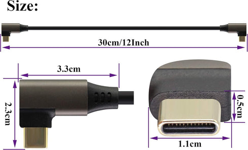 Right Angle USB C to USB C 3.1 Gen 2 Cable (3A) USB 3.1 Type C Male to Male Extension Cable Fast Charging Compatible for Google Pixel 4 3 XL,Samsung Galaxy Note 10 S20,MacBook(0.3M/2Pack)