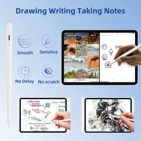 Stylus Pen with Palm Rejection, Tilt Sensitive Pencil for Apple iPad 10th/9th/8th/7th/6th, Pro 11/12.9, Air 5/4/3, Mini