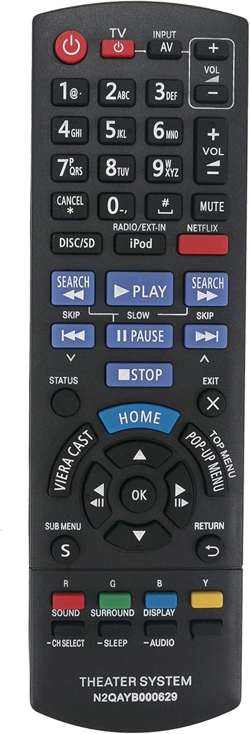 N2QAYB000629 Replacement Remote for Panasonic Blu-ray Home Theater System - Full HD 3D Blu-ray Disc Player