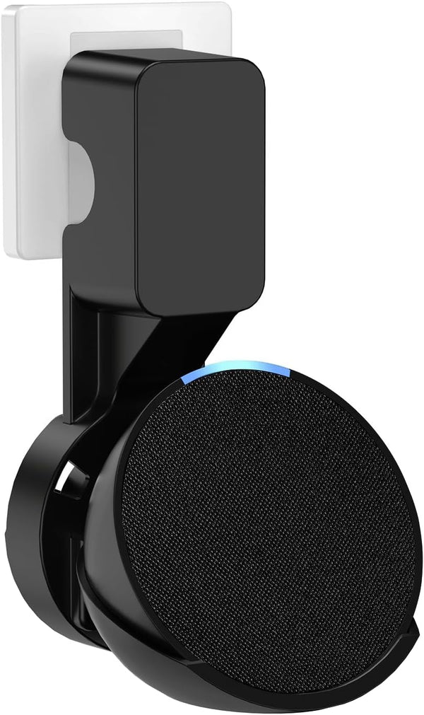Wall Mount Holder for Echo Pop - Outlet Hanger Stand with Built-in Cable Management (Black)