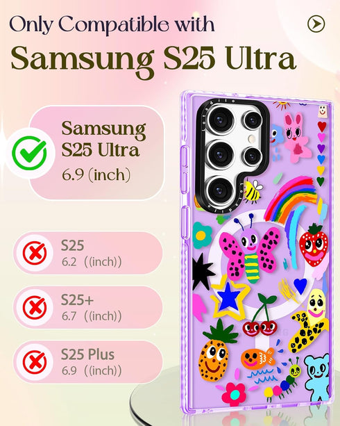 Lotadilo S25 Cute Case for Samsung Galaxy Ultra for Women Girls - Funny Crayon Drawing Design Compatible with Magsafe