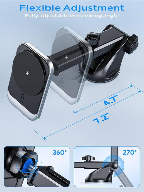 Hinyx 15W MagSafe Car Mount Charger, Magnetic Wireless Car Charger for iPhone 15 14 13 12 11 Pro Max