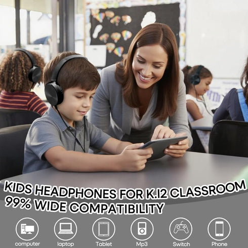 5 Pack Headset (LS450, 5 Kids Headphones Bulk for School Classroom, Durable Students Wired for Children Toddler Teen