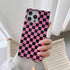 Pink Checkered Rectangle Phone Case for iPhone 15 Pro (6.1in) Slim Trendy Glossy Checkerboard Shockproof Cover