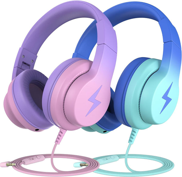 Kids Headphones Wired Over Ear with Microphone, 85/94dB Volume Limiter for Girls Boys, Foldable for Learning