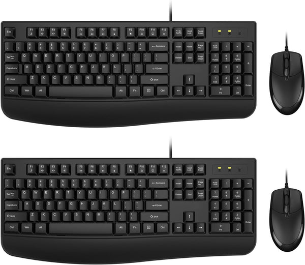 Wired Keyboard and Mouse Combo, EDJO Full-Sized Ergonomic Keyboard with Palm Rest and Optical Wired Mouse