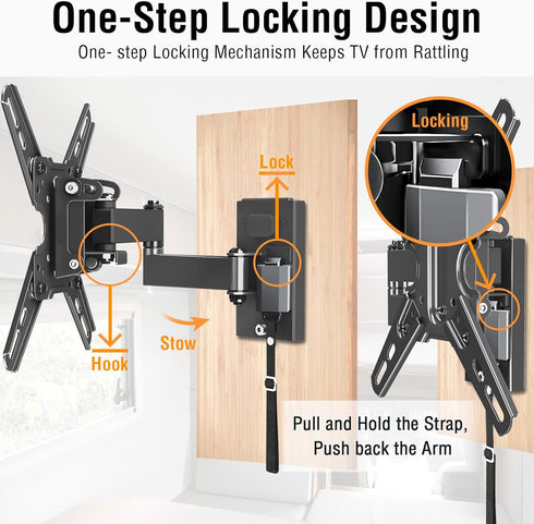ELIVED Lockable RV TV Mount for 13-43 Inch TVs, Swivel and Tilt for Camper Trailer, Detachable TV Bracket