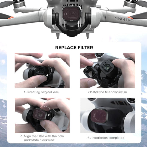 REYGEAK ND CPL Filters Set for DJI Mini 4 Pro, 4 Pack ND8 ND64 ND256 CPL Polarizer, Multi-Coated HD Optical Glass