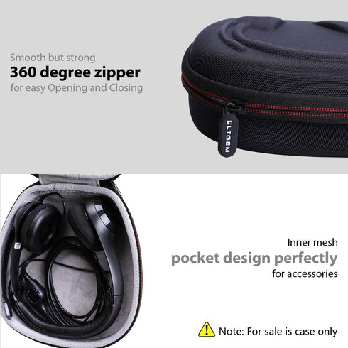 LTGEM Hard Headphone Case for Logitech H390, H430, H570e / JLab Go Work, Black+Grey