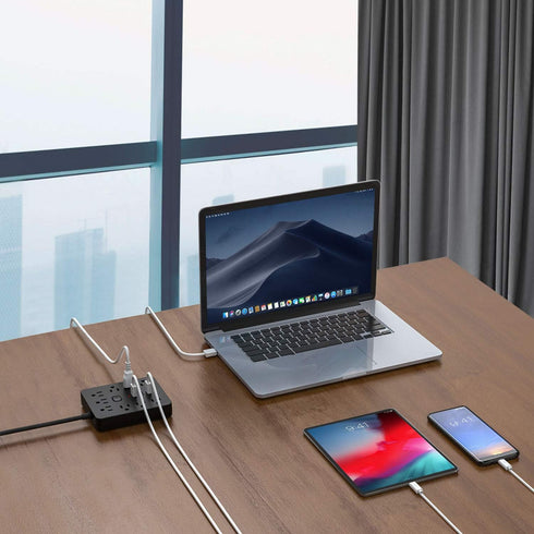 Power Strip Surge Protector with 9 Outlets, 3 USB Ports, Fireproof Desktop Charging Station, 5 ft Long Extension Cords,
