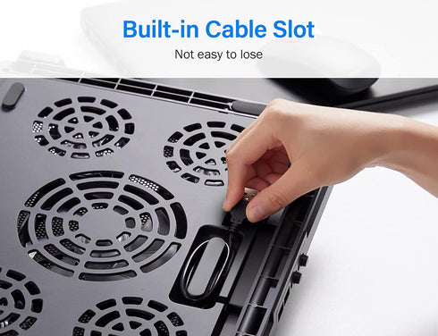 Laptop Cooling Pad for 17inch 15.6 14 13 12inch, Gaming Cooler with 5 Quiet Fans, LED Lights, 2 USB Ports, Adjustable