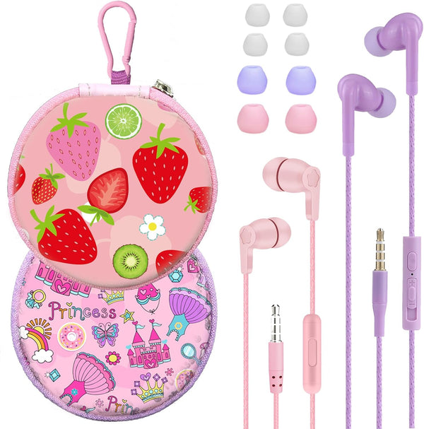 2 Packs of Earbuds Set with Case for Kids, Wired Headphones with Case and Small Size Ear Tips, Cute Earphones for Phone