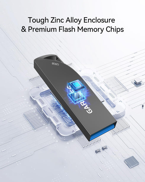 128GB USB 3.0 Flash Drive, Slim Waterproof Metal Memory Stick, Portable Keychain Thumb Drive for PC - Gray