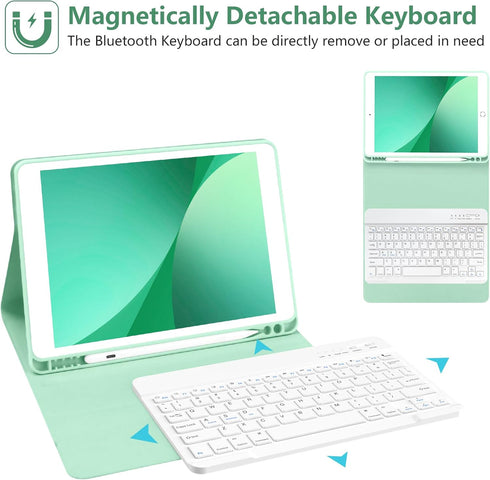 Keyboard Case for iPad 10.2" 9th Gen 2021, Wireless Bluetooth Keyboard with Pencil Holder for iPad 8th/7th Gen