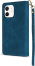 ZZXX for iPhone 12 Mini Wallet Case, Premium Soft PU Leather Zipper Flip Folio with Card Slot, Wrist Strap, Kickstand