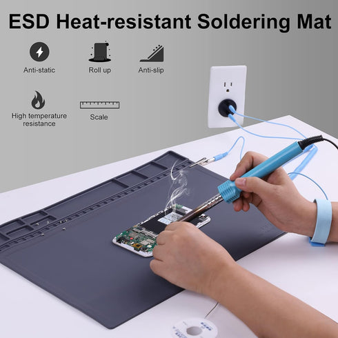 932F 15.9 12 Anti-Static Mat ESD Safe for Electronic Includes ESD Wristband and Grounding Wire, HPFIX Silicone