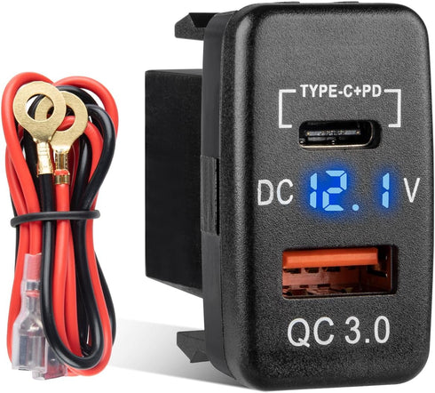 Anina USB C Car Charger Socket for Toyota, 12V/24V Dual USB Outlet PD3.0 & QC3.0 with LED Voltmeter for Tundra 2005-2006