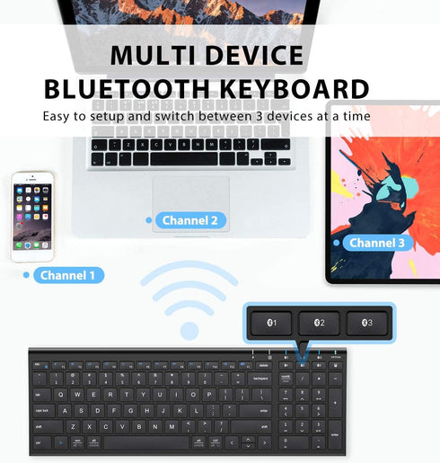 iClever BK10 Bluetooth Keyboard, Wireless Rechargeable Bluetooth 5.1 Multi Device Keyboard with Number Pad