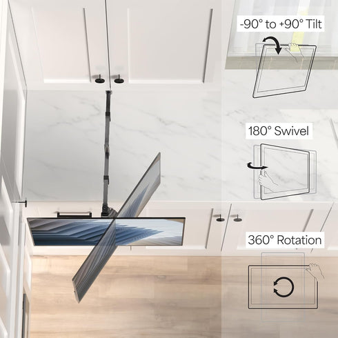 VIVO Under Cabinet Articulating Monitor and Small TV Mount, 13 to 27 inch, Height Adjustable Long Extension Arm, Max