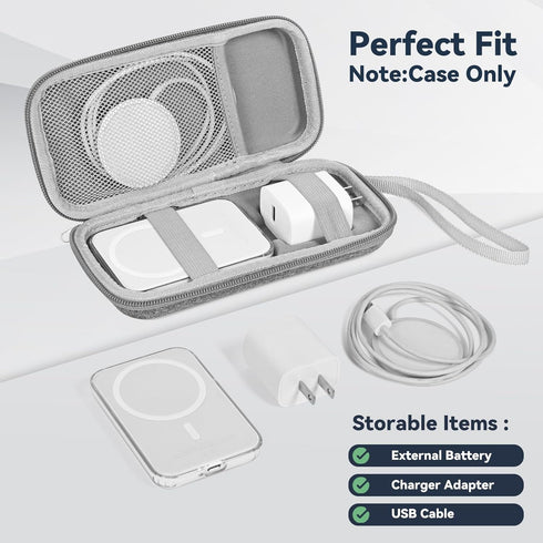 Case Compatible with Apple MagSafe Battery Pack, Hard Travel Case for MagSafe Magnetic Power Bank for iPhone 14/13/12, Extra Mesh Pocket Fits Power Adapter, Case Only Gray…