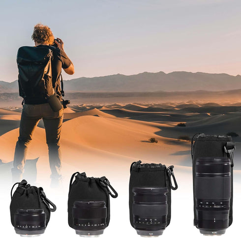 4pcs Camera Lens Bag - 4 Sizes Drawstring Lens Pouch with Thick Protective Neoprene for Canon, Nikon, Sony