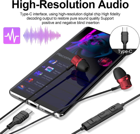 USB C Wired Earbuds, Type C Headphones with Deep Bass for iPhone 15 Pro Max, Samsung Galaxy A53/A54, OnePlus 10, Google