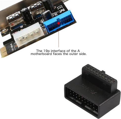 USB 3.0 90 Degree Motherboard Adapter, 19 Pin/20 Pin Male to Female Extension Adapter for Desktop