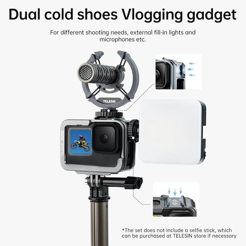 TELESIN Aluminum Protective Case for GoPro Hero 12 11 10 9 Black, Fits ND CPL Lens Filter with Cold Shoe