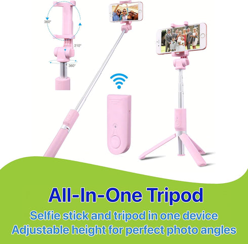 Pokanic Selfie Stick Tripod with Wireless Remote Shutter Controller, Carrying Pouch, Extendable Adjustable Stand Mount