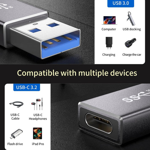 Upgraded USB A to USB C Adapter, 2-Pack USB Male to USB C Female, 60W Type C Port to USB 3.2 Converter, Compatible