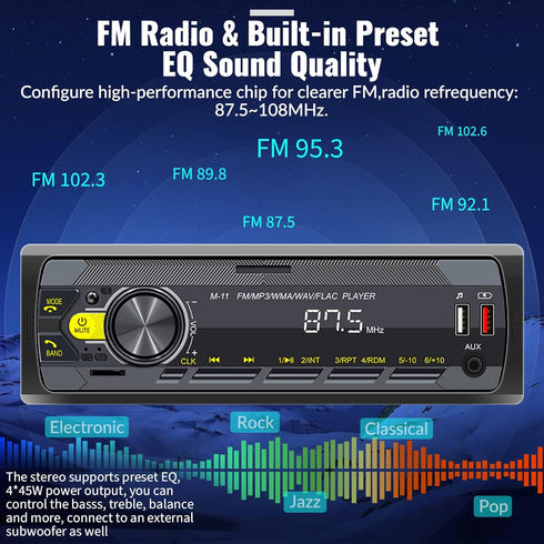 UNITOPSCI Single Din Car Stereo, Bluetooth 5.0 Multimedia Audio Receiver with Hands-Free Call Voice Control
