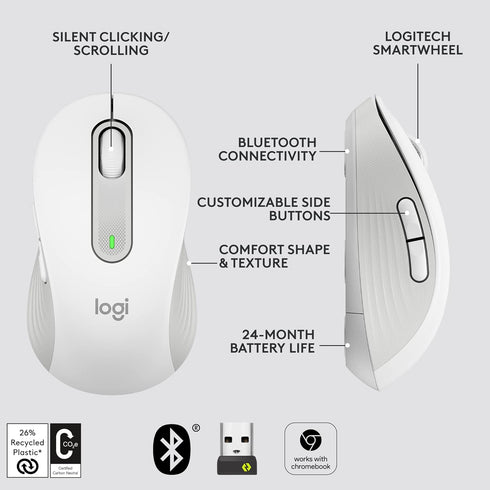 Logitech Signature M650 L Full Size Wireless Mouse, Silent Clicks, Customizable, for PC/Mac/Chromebook