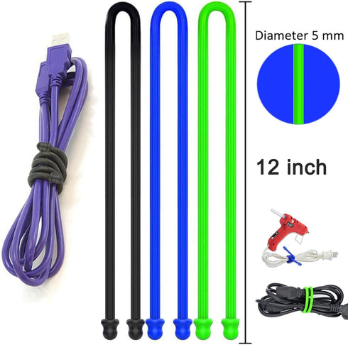 6Pcs 12-Inch Silicone Cable Tie, Steel-Core Twist Ties for Organizing, Dia 5mm