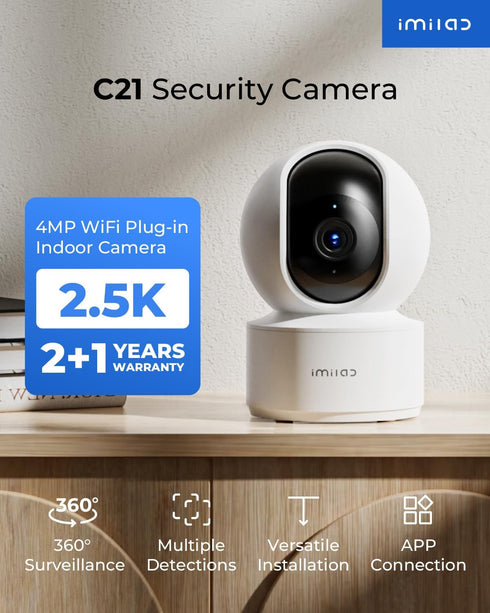 IMILAB C21 2.5K 2 Pack, 360 2.4GHz Security Camera Indoor Room Camera for Bedroom View, Pet Cam w/Phone App & Speaker