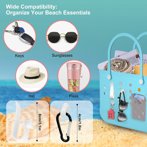 Silicone Phone Holder for Bogg Bags, Gray with 2 Hooks & 2 Carabiners, Soft Insert Case Cell Phone Holder for Tote Bag