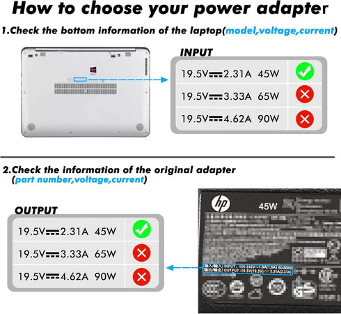 Replacement 45W HP Laptop Charger, 19.5V 2.31A Power Adapter for HP Pavilion 11 13 14 15 Notebook with Cord