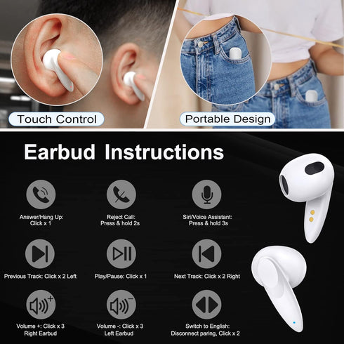 Wireless Earbuds, Bluetooth Headset Mini in-Ear Headphone, Noise Canceling Deep Bass Earphone for iPhone 15/13 Pro Max,