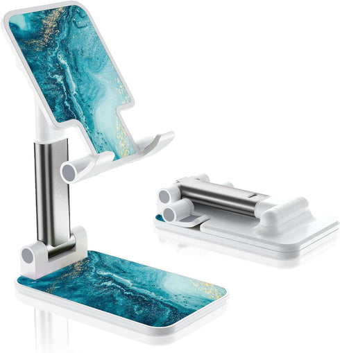 Foldable Phone Stand for Desk, Adjustable Angle of View for iPhone, Samsung and Other Smart Phones (Blue Ocean)