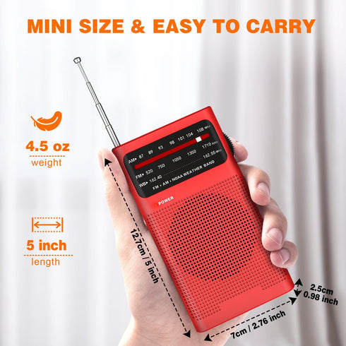 Goodes NOAA Weather Radio AM FM, Portable Radio with Loud Speaker, Headphone Jack, Battery Operated