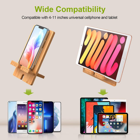 Pezin & Hulin Cell Phone Tablet Stand, Bamboo Wooden Smart Phone Desktop Charging Dock Holder for Pad, Phone 8 Plus X