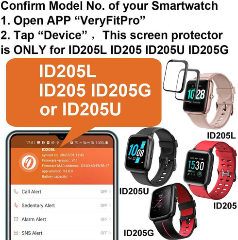 3D Screen Protector Compatible with 1.3 inches ID205L Smart Watch, 3-PACK for ID205 Series
