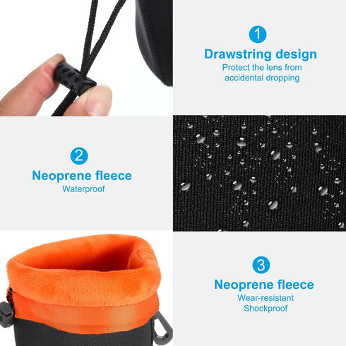 PATIKIL 2 Pcs Camera Lens Bag, 3.9" ID x 7.1" H Drawstring Pouch with Thick Neoprene for DSLR Camera Lens