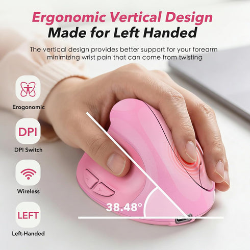Generic Rechargeable,2.4G Left Handed Ergonomic Mouse Jiggler,Vertical Wireless & USB Carpal Tunnel Lefty Mice