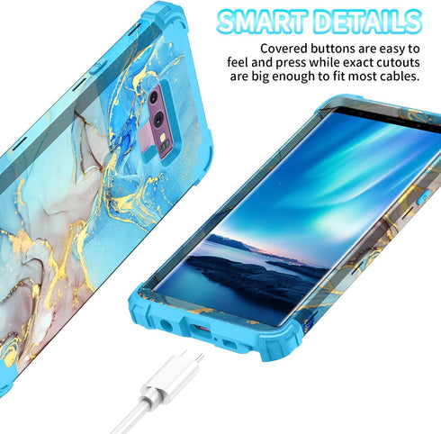 for Galaxy Note 9 Case, Marble Pattern Three Layer Heavy Duty Shockproof Hard Plastic Bumper + Soft Silicone Hybrid