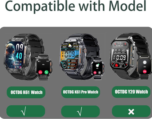 Compatible with OCTDG Smart Watch Band, 22mm New Soft Silicone Sport Replacement Straps Compatible for OCTDG K61 1.96 Inches, K61 Pro 2 Inches Smartwatch