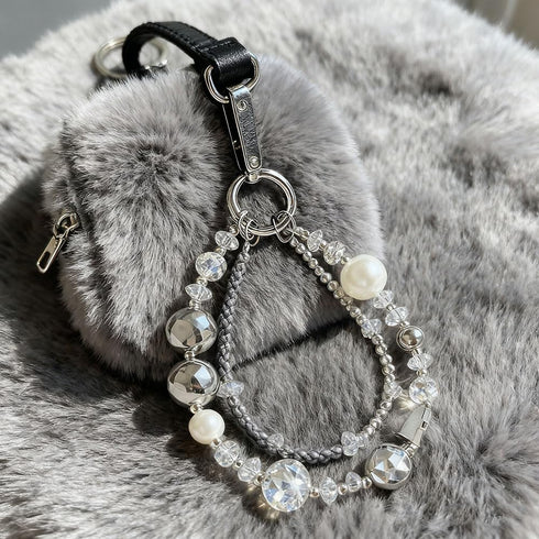 RUIYDZ Luxury Pearl Phone Wrist Strap Crystal Diamond Beaded Keychain Wristlet for Phone Chain Wristlet Glitter