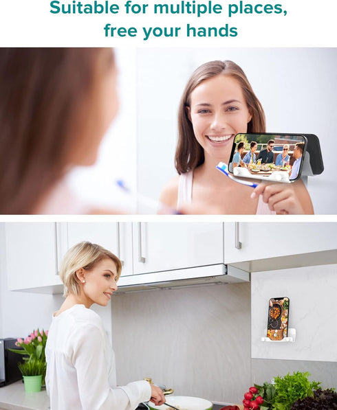 HomeMount Hands Free Wall Mount Phone Holder with Adhesive Strip for Bedroom Living Room Kitchen Compatible with All