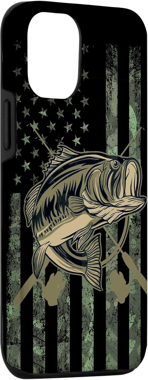 Camo American Flag Case for iPhone 12/12 Pro - Bass Fishing Gift for Fisherman