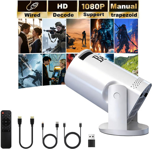 BESUS Mini projector, with wired screen sync 4K 1080P portable projector 180 rotation.