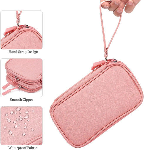 Electronic Organizer Travel Bag for Accessories, Case for Power Bank, Charging Cords, USB Cable, Light Pink